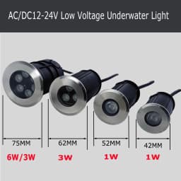 42MM 52MM 62MM 75MM 1W 3W 6W 12V-24V IP68 Swimming Pools Lighting All Stainless Steel LED Underwater Light