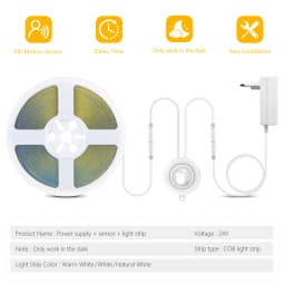 10M PIR Motion Sensor COB LED Strip Light 24V Led Light Tape Stairs Bedroom Kitchen Cabinet Backlight Lighting,Only Work in Dark