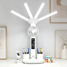LED Rechargeable Table Lamp for Study, Desk Lamp Reading Light Led Table Light with Fan, Led Clock Dispaly Reading Lamp