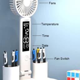 LED Rechargeable Table Lamp for Study, Desk Lamp Reading Light Led Table Light with Fan, Led Clock Dispaly Reading Lamp