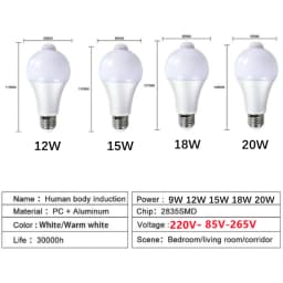 E27 AC220V 20W LED Motion Sensor Bulb LED Lamp PIR Sensor Light Auto ON/OFF Led Night Light for Home Parking Lighting AC85V-265V