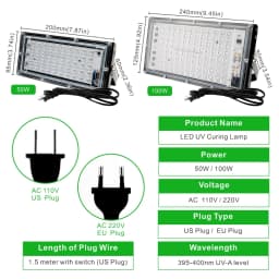 Led UV Floodlight 110V 220V 50W 100W Party Light 395nm 400nm IP65 Waterproof Ultraviolet Fluorescent Stage Lamp with US/EU Plug