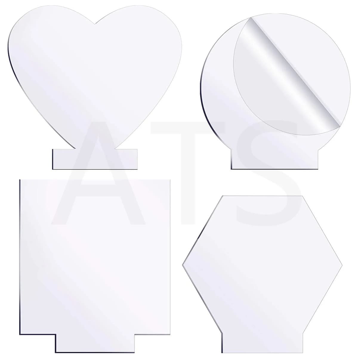 4 Pcs Different Clear Acrylic Sheet Round Square Heart Pentagon Panel Thick 3.8 mm Acrylic Board Cast Acrylic for DIY Display