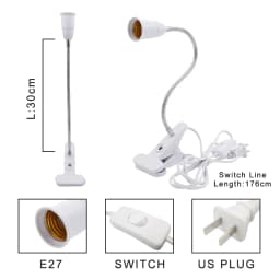 360 Degree LED Lamp Base Clip E27 Lamp Holder With On/Off Switch US EU Plug For LED Table Desk Lamps Book Light Bedroom