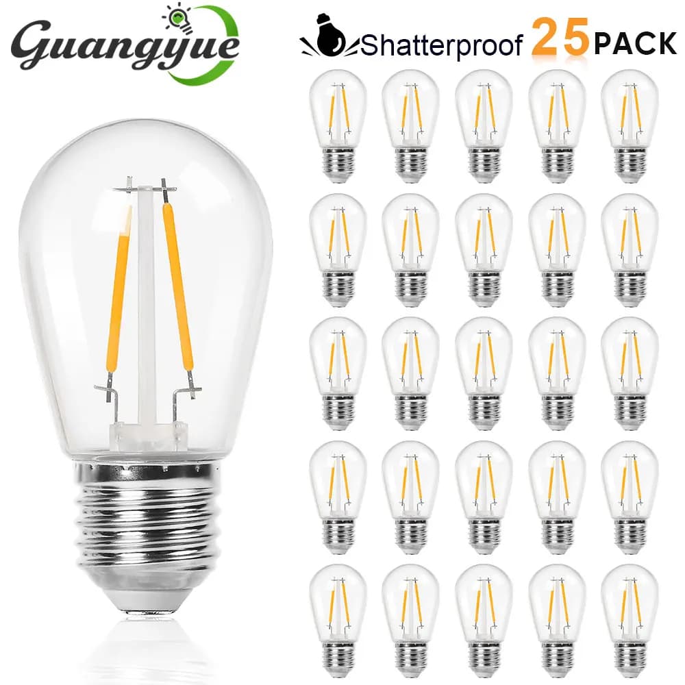 Shatterproof S14 Replacement Light Bulbs 1W 2W E27 Retro Edison Bulbs 220V 110V 2700K for Waterproof IP44 Outdoor String Lights