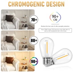 Shatterproof S14 Replacement Light Bulbs 1W 2W E27 Retro Edison Bulbs 220V 110V 2700K for Waterproof IP44 Outdoor String Lights