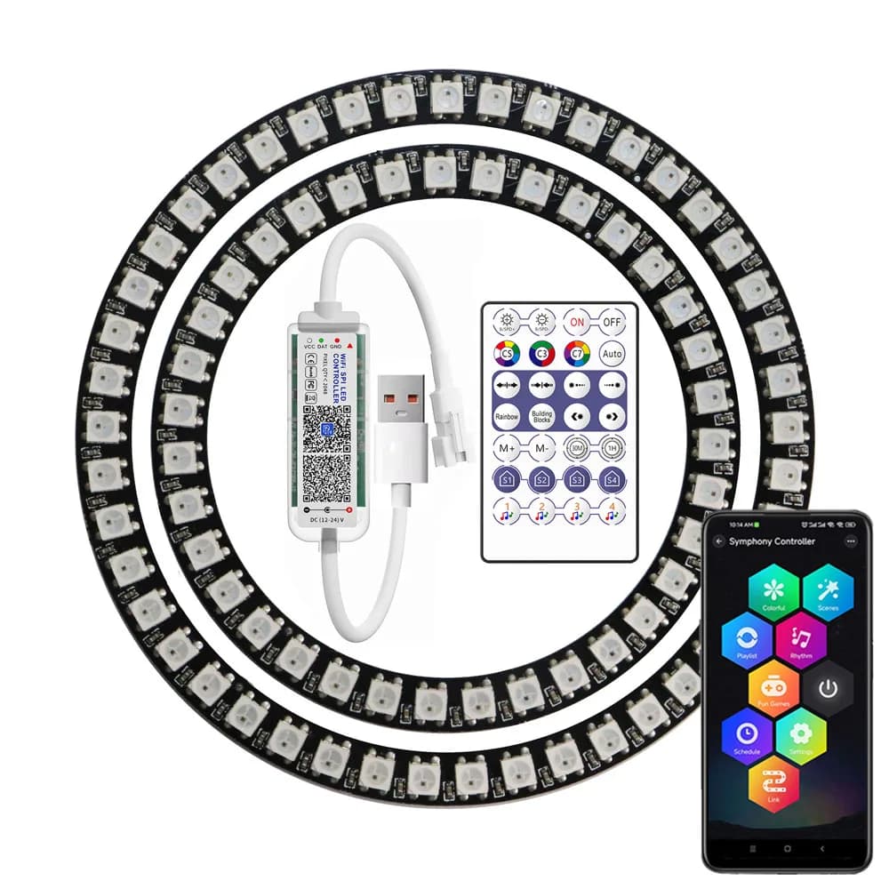 WS2812B 8/16/24/35/45Leds Ring Module Surperlife Controller USB Kit RGB Ring Individul AddressabIe WS2812 IC BuiIt-in Light 5V