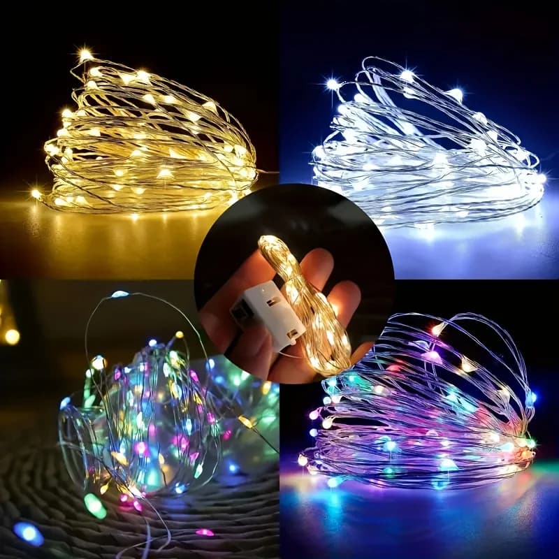 5pcs/10pcs Multi-Color LED Fairy String Lights 200cm Battery Powered Twinkle Lights Indoor Outdoor Xmas Halloween Diwali Decor