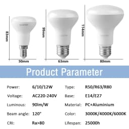 1-10 Pack R50 R63 R80 E14 E27 R Bulb Bathroom Light 6W 10W 12W High Lumen 3000K 4000K 6000K Natural Light for Bathroom Home