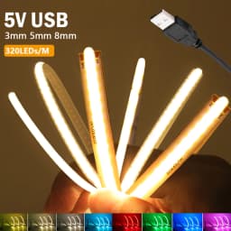5V 3mm 5mm 8mm PCB COB LED Strip Light USB Powered Red Green Blue Pink Warm White High Density 320LEDs Flexible Ribbon Tape Lamp