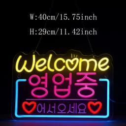 Korean Welcome on Sale Neon Sign, LED Neon Light for Restaurant Store Salon Shop Cafe Bar Market Party Decor USB Powered
