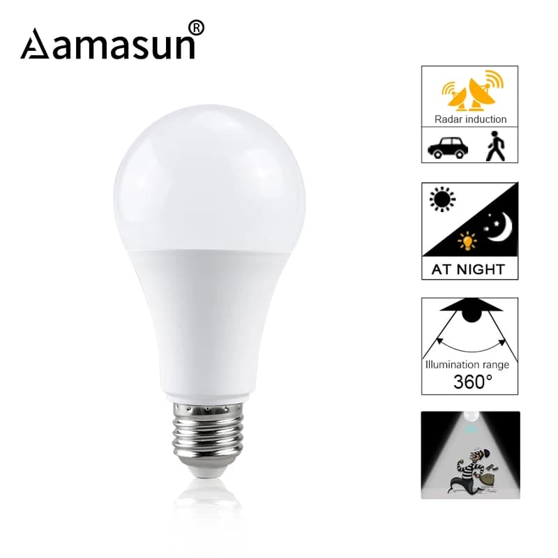 25W 20W 15W 10W Lampada LED E27 Radar Motion Sensor Light Bulb 85-265V Infrared Detection Smart Lamp Working in Night Darkness