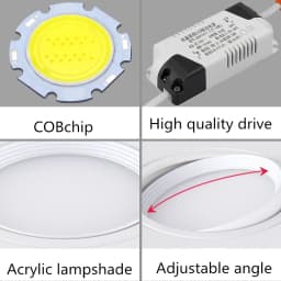 Anti-glare Double Square Dimmable LED Downlight COB Recessed LED Ceiling Lamp Spot Light 20w 24W 30W AC85-265V Indoor Lighting