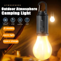 LED Camping Light Type-C USB Rechargeable Waterproof 400mAh 100LM Tent Light with Hook 3 Modes Outdoor Lighting