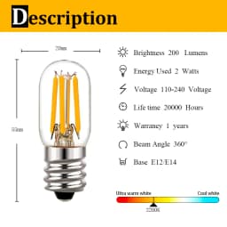 T20 2W Dimmable Edison Led Bulbs E12 E14 Tubular Led Filament Bulbs Tube Clear Glass 2200K Refrigerator Hanging Mini Night Lamps