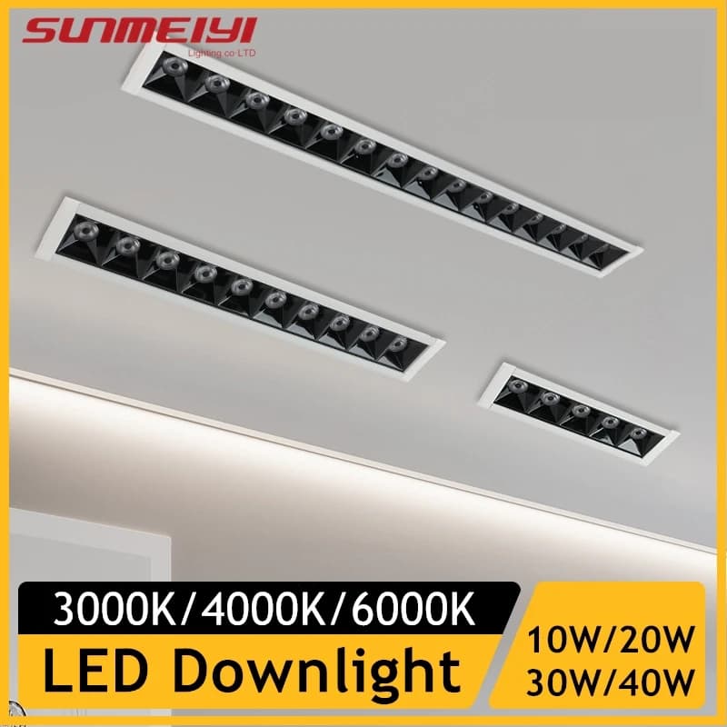 New LED line Downlight Recessed Rectangle Grille Ceiling Lamp 10W 20W 30W AC85~265V LED Spot Light For Home Shop Decor Living