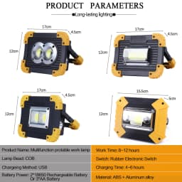 100W COB LED Work Light USB Rechargeable Spotlight Handheld Searchlight Waterproof Emergency Light Camping Light Work Lamp