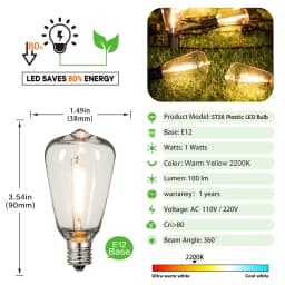 Retro ST38 Plastic LED Bulb E12 110V 220V 1W Dimmable Shatterproof for Garden Waterproof Garland String Light Replacement Bulbs