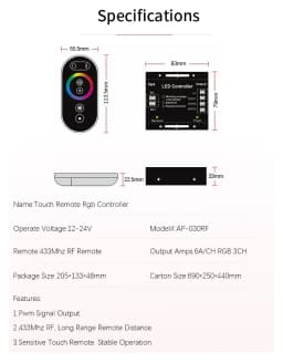 Small Iron Shell LED Light Strip Controller RF433 Touch Remote Control DC12-24V 30A Dimming DIM Cct Rgb Smd Cob Dimmer 6A/CH