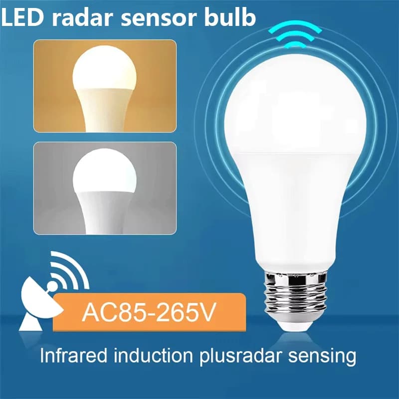 4PCS 20W 18W 15W 12W 9W 6WLampada LED E27 Radar Motion Sensor Light Bulb 189-265V Infrared Detection Smart Lamp Working in Night
