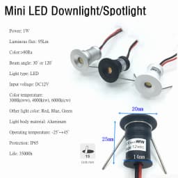 1W IP65 Small LED Downlight Ambient Spotlight 12V Mini Spot Ceiling Bulb Light for Stairs Walkways Courtyards Cabinet Corridor