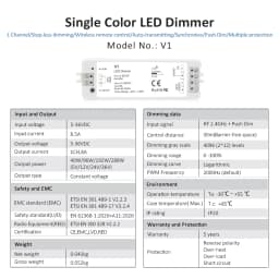 V1 LED Dimmer 12V 24V 36V RT6 4 Zone Single Color LED Strip Dimming Kit Wireless Wifi 2.4G RF Remote Control Push Switch Dimer