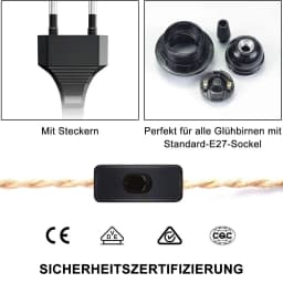 4.5M 3M Power Cord Pendant Light Twist Hemp Rope Cables E26 E27 Lamp Holder EU Plug with Switch Wire Socket Cord Cable