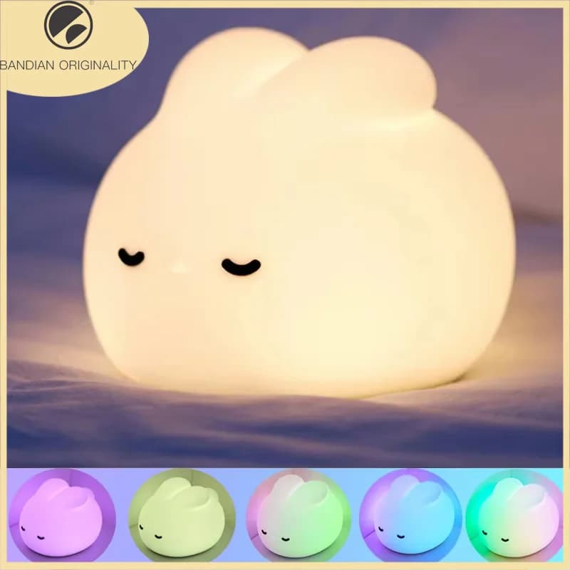Cute LED Night Light Rabbit Silicone Nightlights USB Rechargeable For Bedroom Decoration Kids Birthday Gift