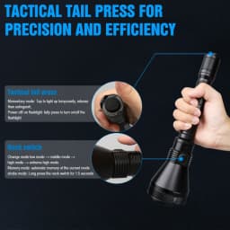Trustfire T90R Hunting Flashlight Powerful 4800Lumen 1600Meter Led Torch High Power USB C Rechargeable Military Lamp Self-Defens
