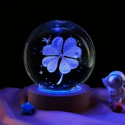 1pc 3D Four-Leaf Clover Crystal Ball with Colored Light Base, Family Bedroom Decoration Gift, Birthday, Mother's Day Gift