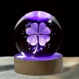 1pc 3D Four-Leaf Clover Crystal Ball with Colored Light Base, Family Bedroom Decoration Gift, Birthday, Mother's Day Gift
