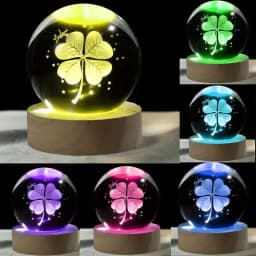 1pc 3D Four-Leaf Clover Crystal Ball with Colored Light Base, Family Bedroom Decoration Gift, Birthday, Mother's Day Gift