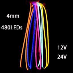 4mm COB LED Strip Lights 12V 24V 480leds/m Multicolor For Car FOB Home Decoration Linear Lighting Red Blue Flexible Ribbon