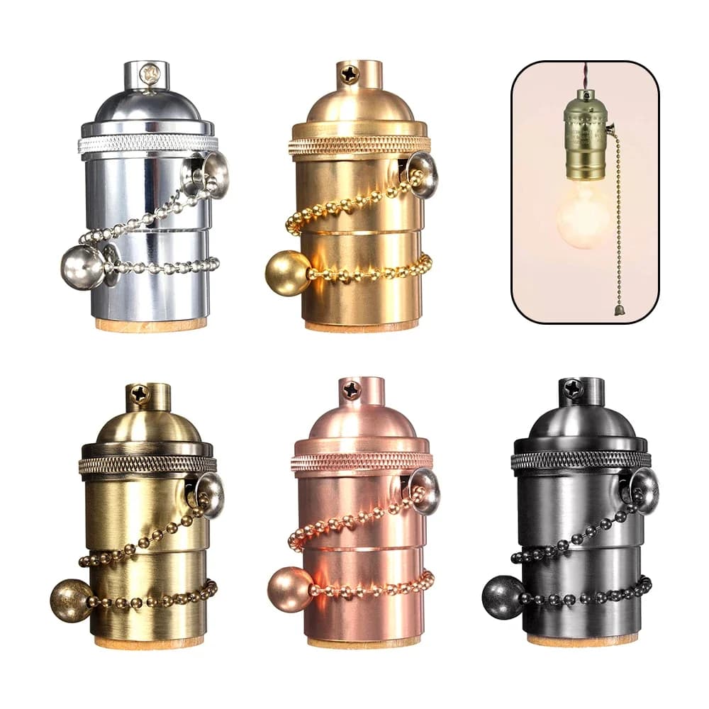 Vintage Edison E27 Lamp Holder Zipper Switch Led Light Base Gold/silver/bronze Lamp Head Suspension Line Lighting Fittings