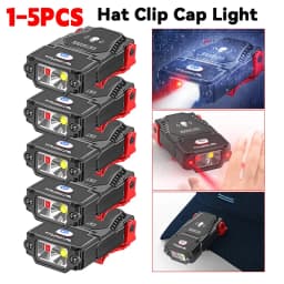 1-5PCS Mini LED Sensor Headlamp Hat Clip Cap Light Fishing Headlight Adjustable Angle USB Rechargeable Camping Headlamp