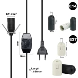 GANRILAND Lamp Cord EU Plug E14 E27 Socket 1.8M Decorative Black White Lamp Holder With Switch Dimmer Electric Power Wire Cable