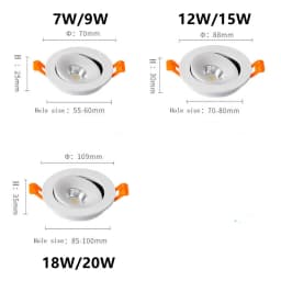 2026 New Style Embedded Dimmable LED Downlights 7W 9W 12W 15W 18W 20W 360° Adjustable COB Ceiling Lamps Spot Lights AC90~260V