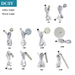 DC5V LED Light Board SMD5730 One Color Lamp Source 1W 2W 3W 4W 5W 10W12W 30W With 1.5M USB Plug ON/OFF Switch White Warm Light.