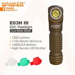 Manker E03H III 1200 Lumens,Magnetic Tail,Rechargeable Portable Flashlight/Headlamp, with White/Red/Green Filters,14500 Battery