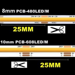 24V Dimmable 3 Color CCT COB LED Strip Light 8mm 10mm Width 2700K To 6500K Color-Changing LED Tape Linear Double Color RA90