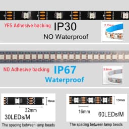 5m RGB Colored Light WS2812B 5050 RGBIC 5V Smart Waterproof LED Strip Individually Addressable IC 30/60/144Pixels/Leds/m Light