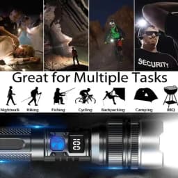 Super Bright LED Flashlight Rechargeable Zoomable Digital Display Tactical Light Waterproof Camping Outdoor Handheld Spotlight