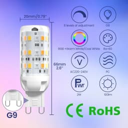 G9 LED Bulb Dimmable,12 Color RGB+Warm White 3000K Color Changing with IR Remote Control Control, AC100-240V, Halloween,1 Pack