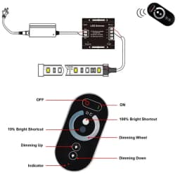 LED Touch Remote Control DC12V-24V 18A PWM LED Light Strip Dimmer with Adjustable Sliding Remote Control, Adjustable Brightness