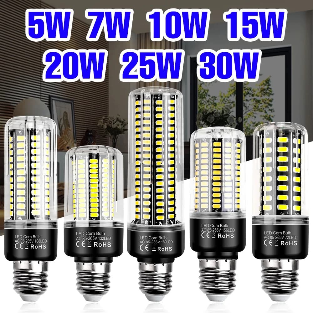 30W LED Bulb E27 Corn Lamp E14 Ceiling Light AC220V Chandelier Bulbs B22 No Flicker For Home Living Room Lighting Cold/Warm 110V