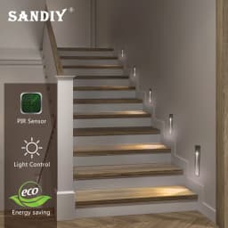 SANDIY Smart Stair Lighting Motion Sensor Wall Lamp Recessed Step Lights Movement Detect Nightlights Corridor Hall Luminaire 3W