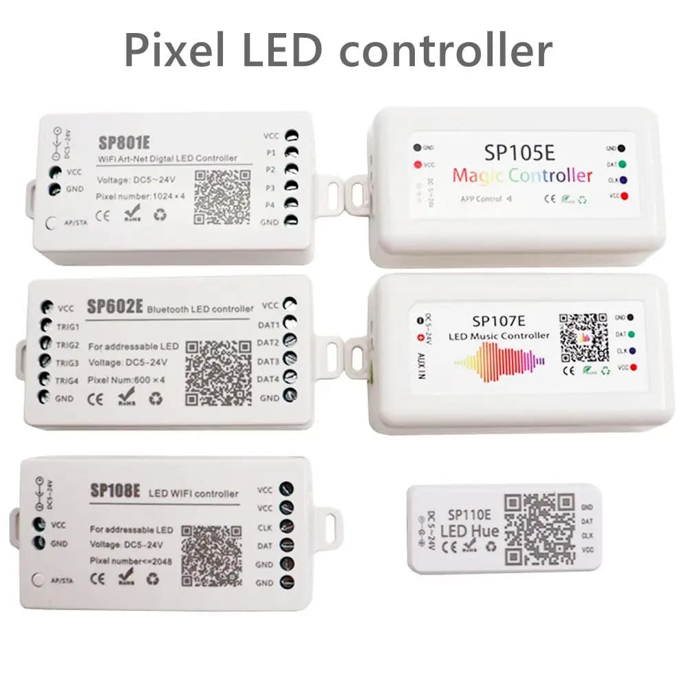 WS2812B WS2811 Pixels LED Strip Controller Wifi /Bluetooth /Music Controller SP108E SP511E SP801E SP110E SP105E SP107E DC5-24V