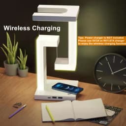 LED Suspending Anti-gravity Night Light with 10W Wireless Charger Desk Lamp Dimmable Table Light for Bedroom Bedside Decor Light