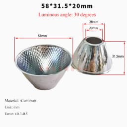 Optical LED Aluminium Reflector Cup for COB Lamp Bead 20-126mm 15-120 Degree Lampshade Replacement Reflective Bowl for DIY Light