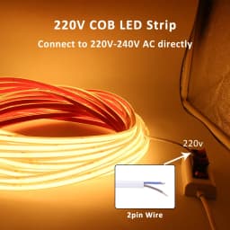 AC 220V IP68 Waterproof COB LED Strip Lights DC 24V Tape Lamp with 2Pin Wires 3000K 4000K 6000K Flexible Ribbon for Home Decor